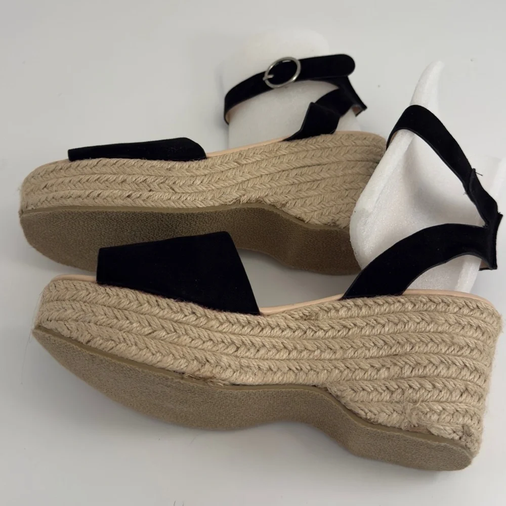 Elyse Black Suede Platform Espadrille Sandals‎